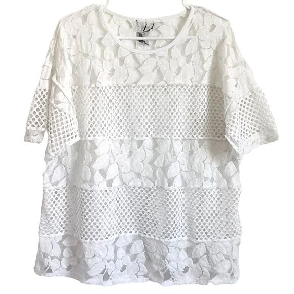 Shannon‎ Ford Lace Embroidered Multi Textured Short Sleeve Top 2X - Picture 1 of 9